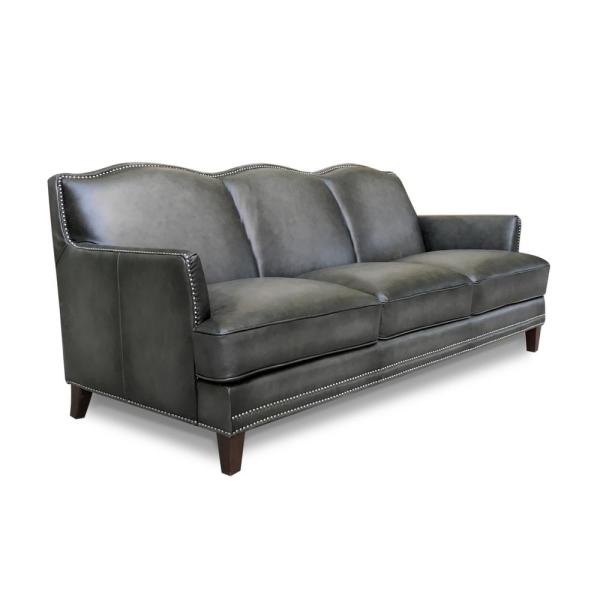 Hydeline Oxford 86 in. Gray Leather 3-Seater Camelback Sofa with .