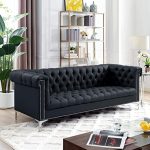 Amazon.com: Oxford PU Leather Button Tufted Sofa with Silver .