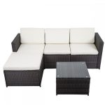 5 Piece Outdoor Patio Sofa Set - Brown w/ White Cushion .