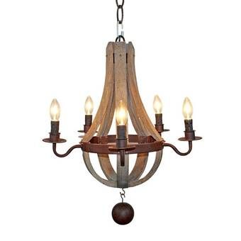 Phifer 6 - Light Candle Style Empire Chandelier with Wood Accents .