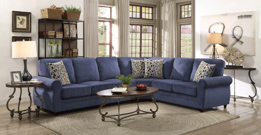 Kendrick transitional style blue chenille fabric Casual sectional .