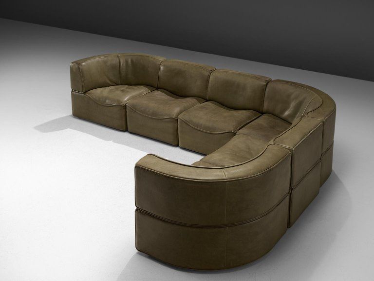 De Sede, sectional sofa model DS-15, olive green leather .