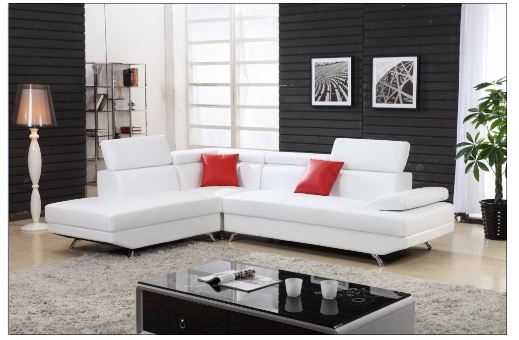 White Sectional sofa with chaise | Leather sectional | L shaped .
