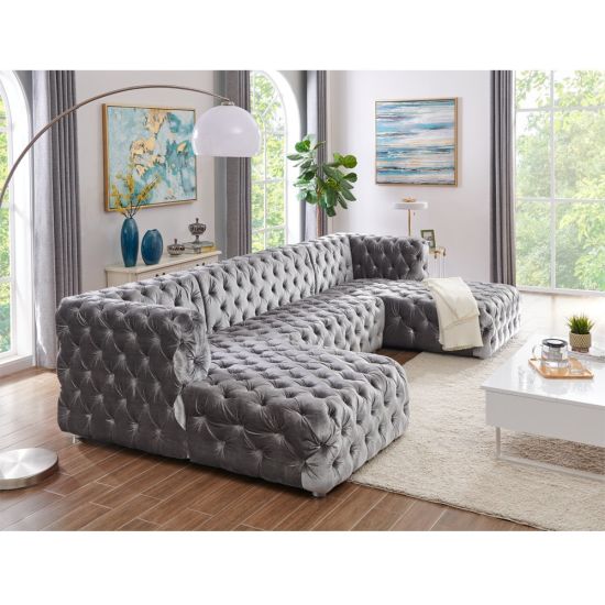 China High Quality Velvet Fabric Button Tufted U Shaped Sectional .