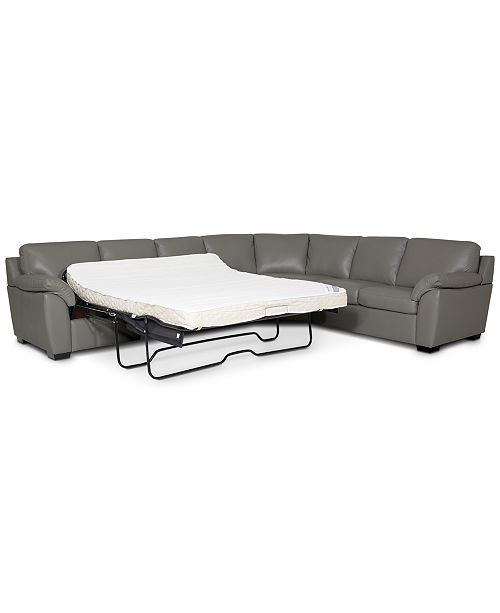 Furniture Lothan 3-Pc. Leather Queen Sleeper Sectional Sofa .