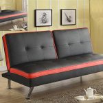Red Trim on Black Faux Leather Adjustable Futon So