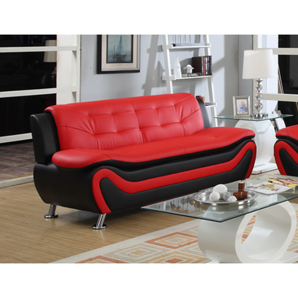 Frady Black and Red Faux Leather Modern Living Room Sofa - Walmart .