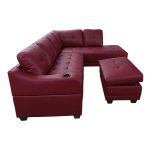 Star Home Living Bill 3-Piece Red Faux Leather 3-Seater L-Shaped .