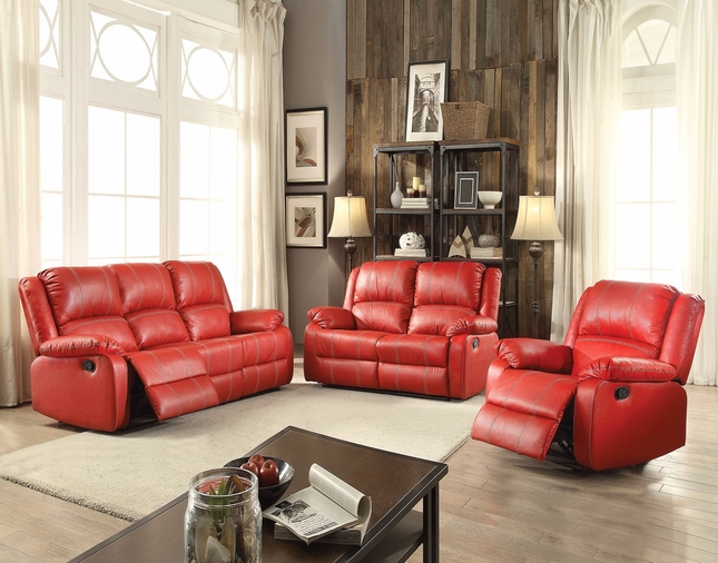 Zimra Contemporary Reclining Sofa & Loveseat Set in Red Faux Leath
