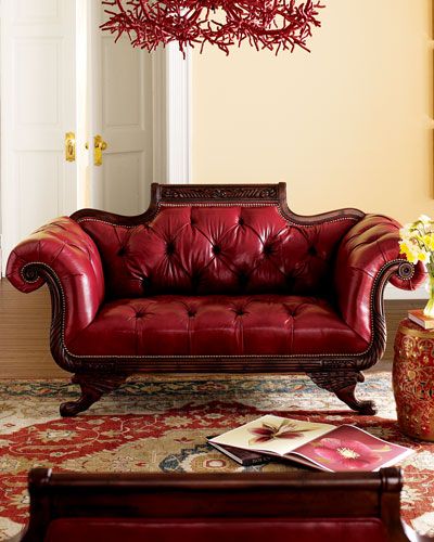 Old Hickory Tannery Red Tufted-Leather Sofa & Loveseat & Matching .
