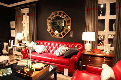 A Red Room: Decorating with the Color Red | Red leather sofa .