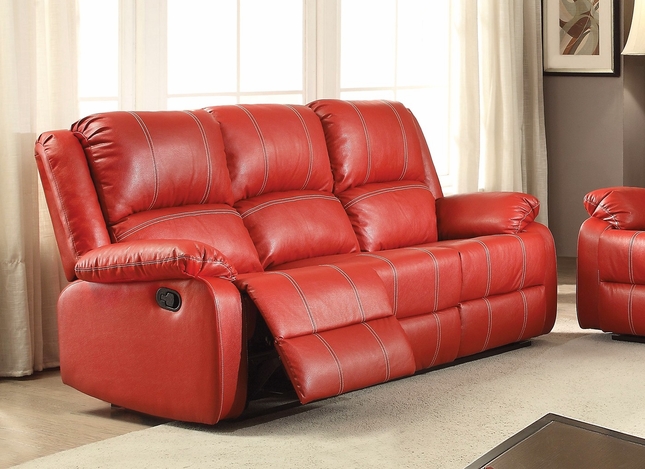Zimra Contemporary Reclining Sofa in Red Faux Leath