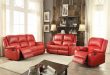 Zimra Contemporary Reclining Sofa & Loveseat Set in Red Faux Leath