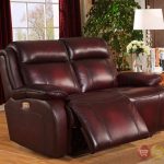Faraday Genuine Leather Power Recline Loveseat In Deep Red, Power .