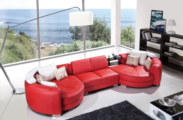 Modern Red Leather Sectional Sofa with Chaise - Modern - Living .