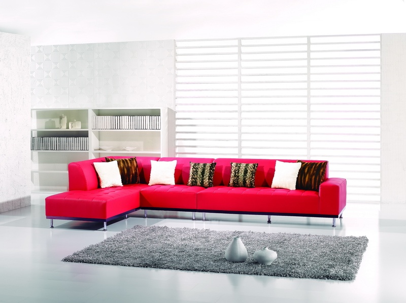 3 Pieces Modern Red Leather Match Sectional Sofa with Left Chaise .
