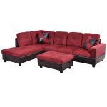 Star Home Living Cherry Red Microfiber 3-Seater Left-Facing Chaise .