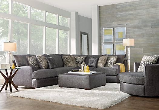 Living Room // Rooms to Go // Skyline Drive Gray 3 Pc Sectional .