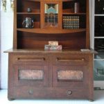 Arts and Crafts superb oak sideboard with Ruskin and copper insets .