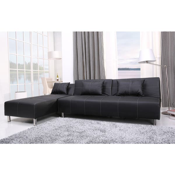 Shop Atlanta Black/ White Stitching Convertible Sectional Sofa Bed .