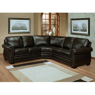 Abbyson Living -Calgary Italian Leather Sectional Sofa in Dark .