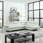 Modern Contemporary White Faux Leather Sectional Sofa, Living Room .