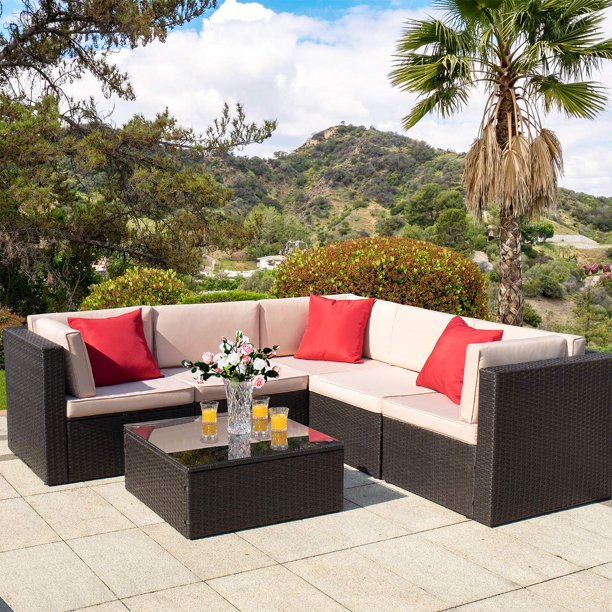 Walnew 6 Pieces Outdoor Furniture Patio Sectional Sofa Sets All .
