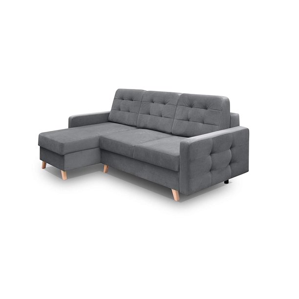 Vegas Futon Sectional Sofa Bed, Queen Sleeper with Storage, Gray .