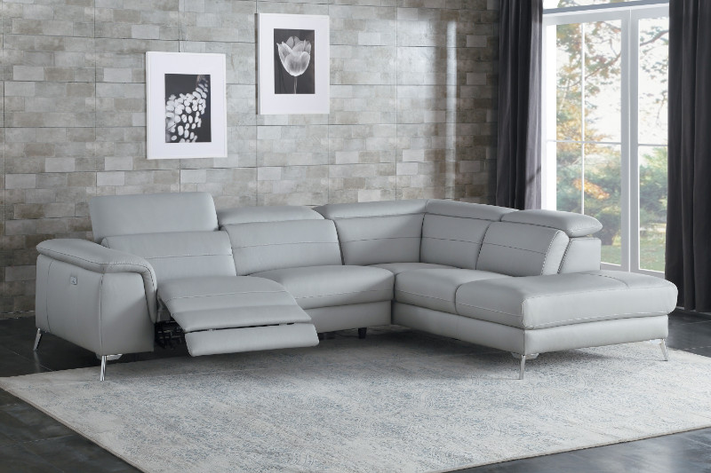 HE-8256GY 2 pc Cinque gray top grain leather sectional sofa with .