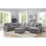 Shop Irma 8-piece Light Grey Linen Modular Sectional Sofa Set .