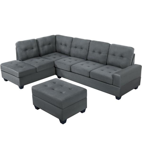 Boyel Living Grey Fabric Sectional Sofa Microfiber with Reversible .