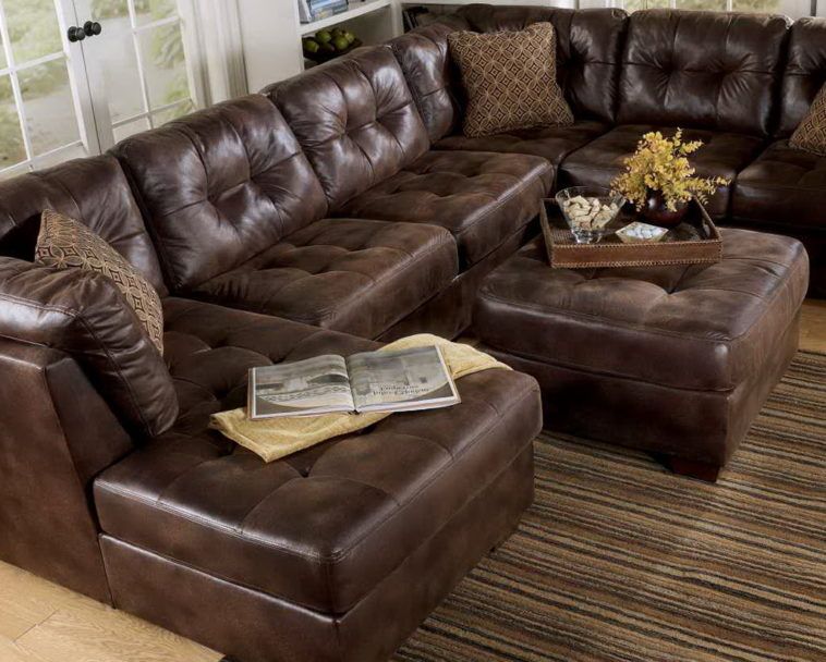 Classic Brown Leather Sectional Tufted Couch With Chaise And .