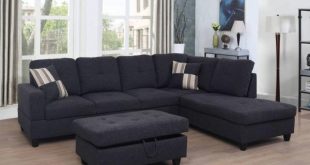 Star Home Living Black linen Left Chaise Sectional with Storage .