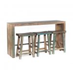 Ibiza 66" Reclaimed Wood Sofa Back Console Table with 3 Counter Stoo