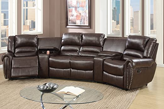 Amazon.com: 5pcs Brown Bonded Leather Reclining Sofa Set Home .