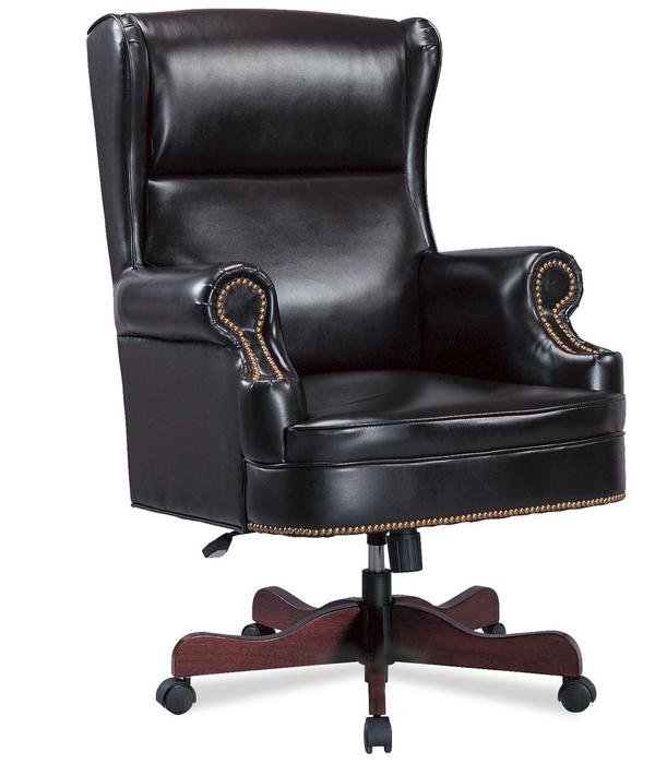 Traditional Faux Leather Winged Executive Office Chair — MRHome