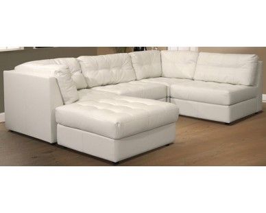 5 Piece Leather Sectional - White | Leather couch sectional .