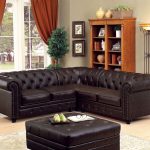 Stanford II Traditional Button Tufted Sectional Sofa in Brown .