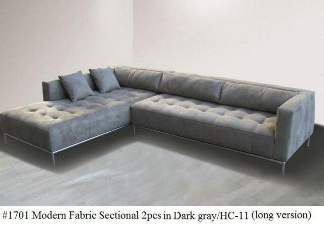 2PC Dark Gray Microfiber Modern tufted Sectional Sofa #1701 (Small .