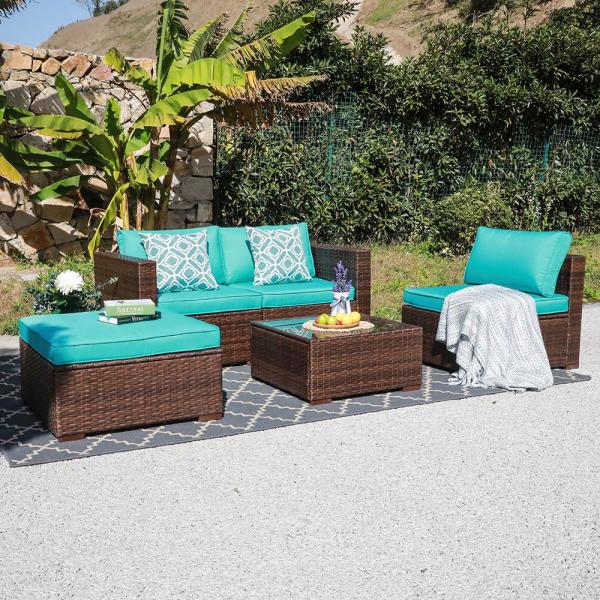 Freestyle OC 5-Piece Brown Wicker Outdoor Sectional sofas with .