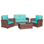 Freestyle Joivi 4-Piece Grey Wicker Outdoor sofas with Turquoise .