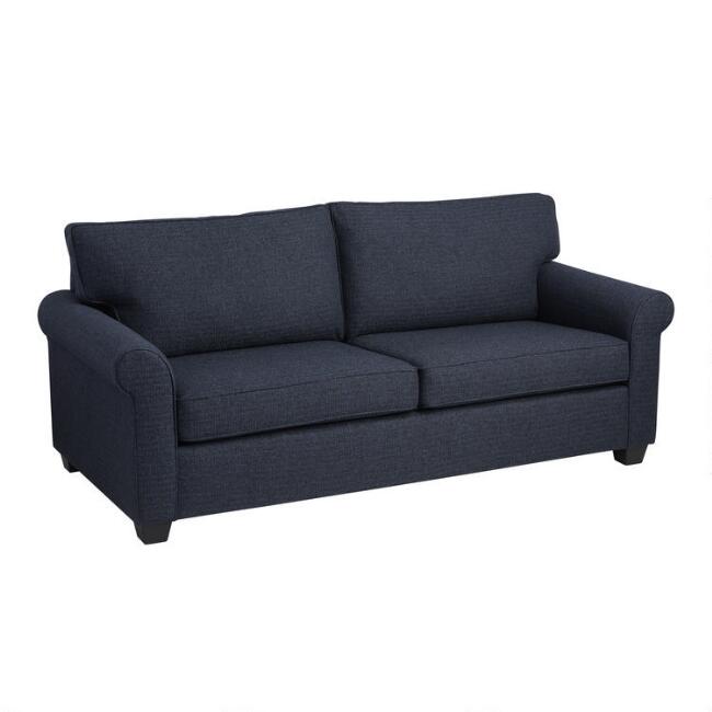 Navy Blue Tweed Oliver Roll Arm Sofa | World Mark