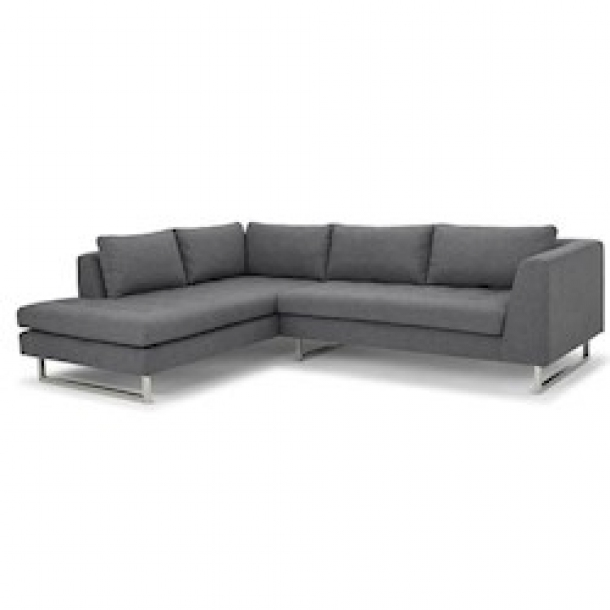 Janis Sectional Sofa In Dark Grey Tweed Fabric Seat And Brushed .
