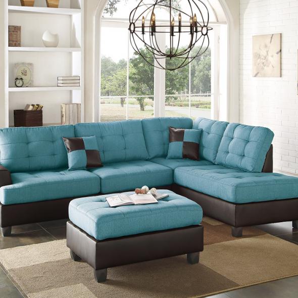 Buy BLUE POLYFIBER TWO TONE SECTIONAL OTTOMAN SOFA SET in Los Angel