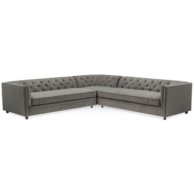 Living Room Furniture - Gabe 3-Piece Sectional - Flannel .