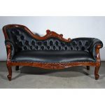 FRENCH VICTORIAN LEATHER SOFA SETTEE CHAISE #15178
