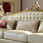NEW VICTORIAN STYLE METALLIC ANTIQUE GOLD LEATHER FINISH SECTIONAL .