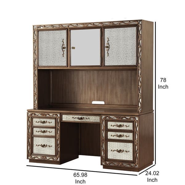Shop Wooden Computer Desk and Hutch with Vintage Mirror Fronts .