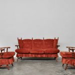 Vintage Sofas and Armchairs in Chenille Fabric with Rocking System .
