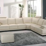 Modern Off White Leather Sectional Sofa with Adjustable Headrests .